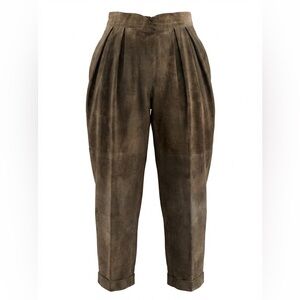 Maxima High Waist Barrel Pleat Suede Brown Vintage Woman’s SZ 12